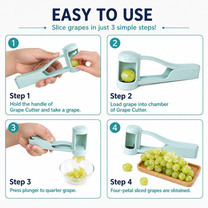 Grape Cutter Tool, Cherry Tomato Slicer & Small Fruit Quartering Tool, Stainless Steel Serrated Blades, One-Hand Kitchen Prep Gadget for Grapes, Olives, Salads & Snacks, Sky Blue