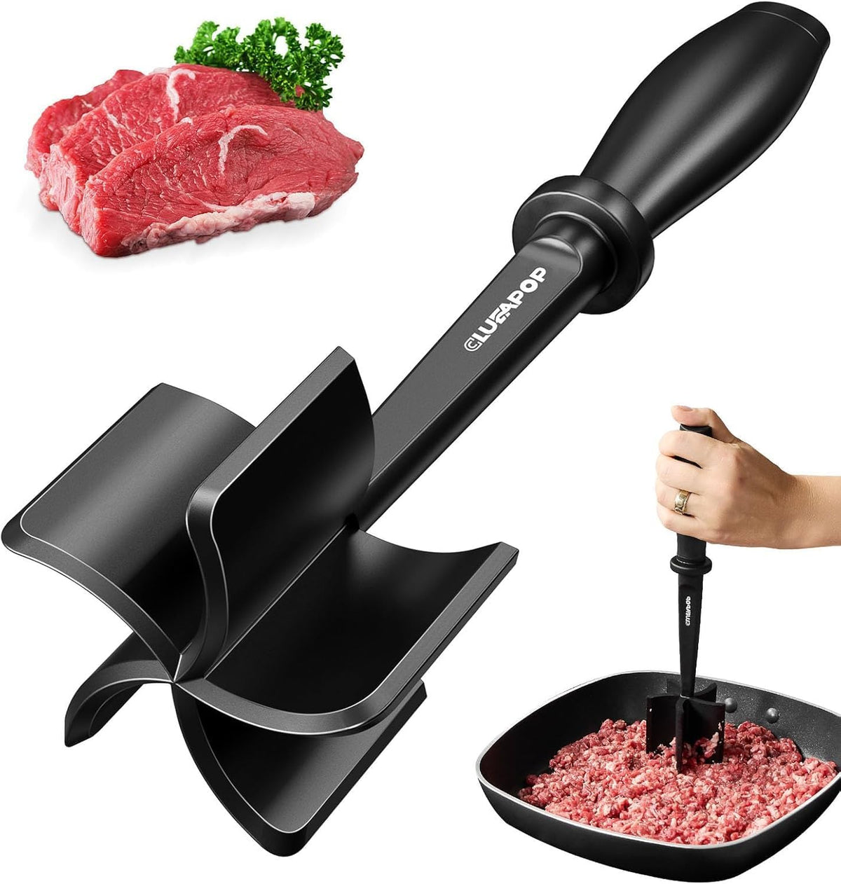 Meat Chopper for Hamburger, CLUEAPOP Premium Heat Resistant Masher and Smasher for Ground Beef, Nylon Ground Beef Chopper Tool and Meat Fork, Non Stick