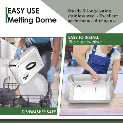 2Pcs Basting Cover Melting Dome for Griddle (13 x 9.8"), Joyfair Rectangular Stainless Steel Cheese Melt Lid for Outdoor Flat Top Grill, Heat-Resistant Handle & Dishwasher Safe (No Vent)
