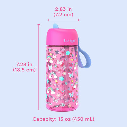 Bentgo Kids Water Bottle - Leak-Proof, Durable Tritan PFAS- & BPA-Free 15 fl oz, Kids/Toddlers Ages 3+ for School & Sports; Bite & Sip Spout, Carrying Handle, Dishwasher Safe (Unicorn)