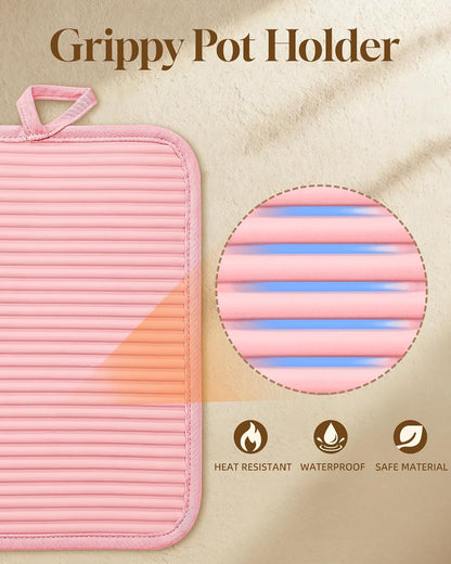 100% Thick Cotton Pot Holders Ribbed Soft Silicone Bright Flower