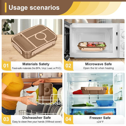 Amathley Bento Box Adult Lunch Box Kids,Lunch Containers for Adults/Kids/Toddler,5 Compartments Bento Lunch Box with Sauce Vontainers,Microwave & Dishwasher & Freezer Safe,BPA-Free (Blue)