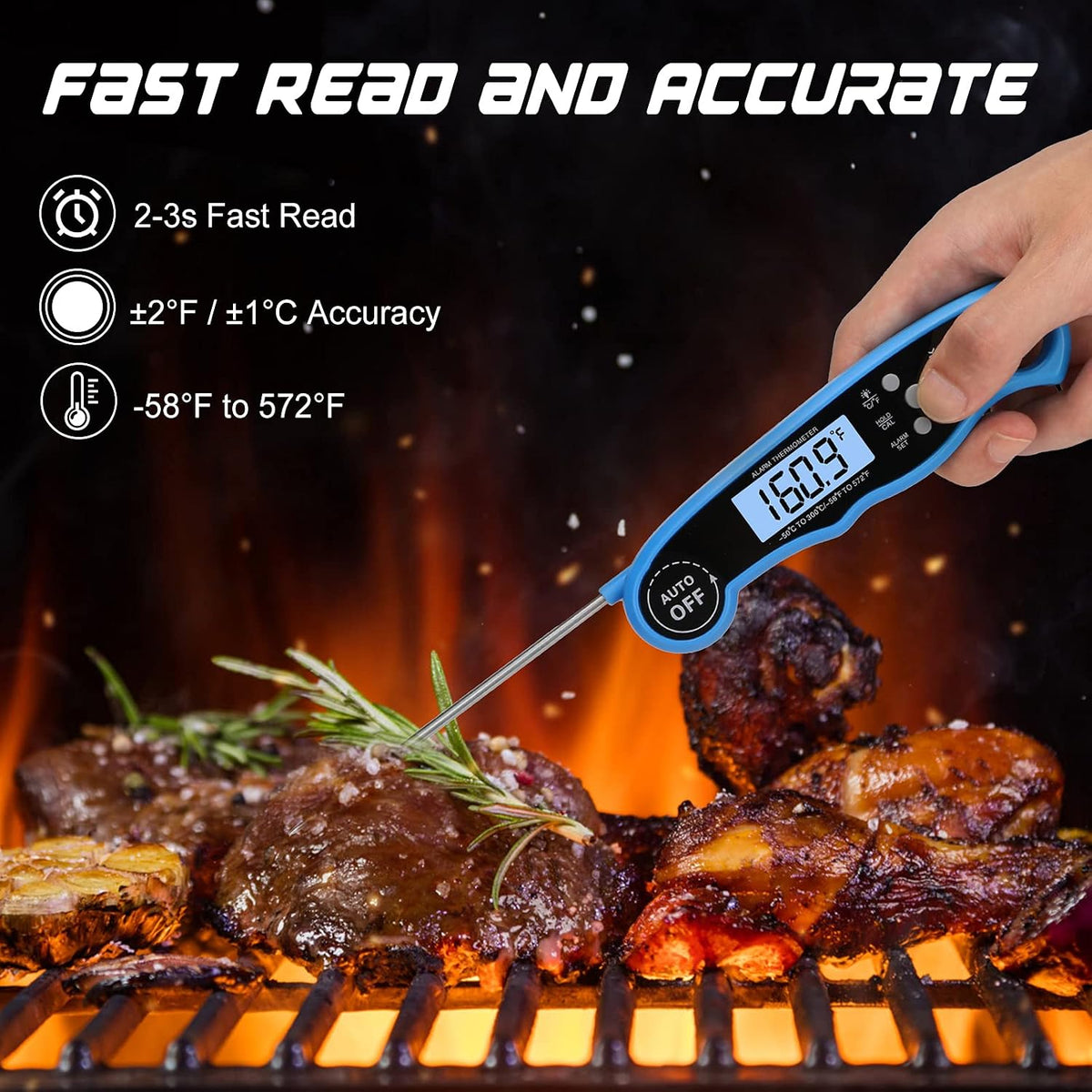 Digital Meat Thermometer for Cooking - Comluck CA002 Instant Read Meat Thermometer for Grilling and Smoking 2-in-1 Dual Probe Oven Safe Food Thermometer with Alarm for Grill BBQ Steak Turkey