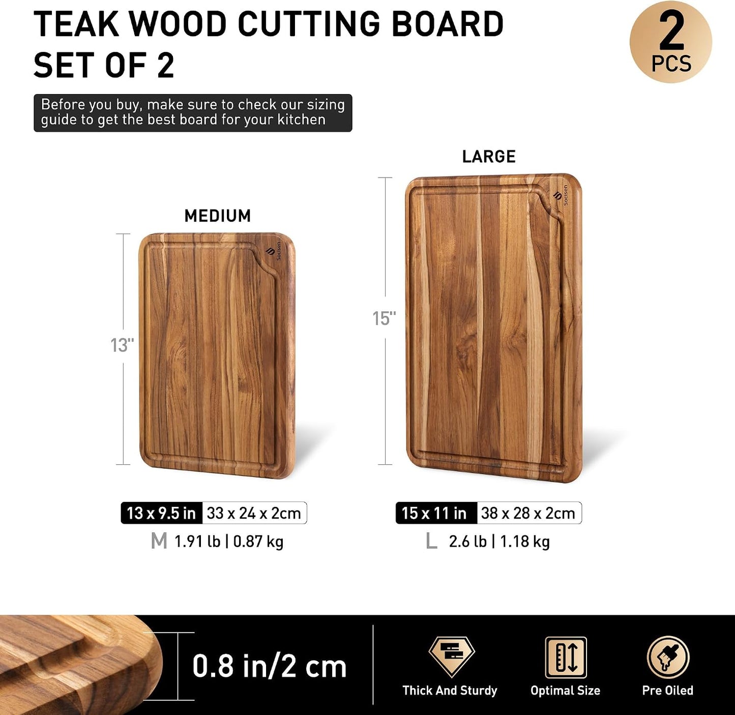 4 Pack Teak Wood Cutting Board Set for Kitchen Heavy Duty Non Toxic Non Slip Solid Thick Wood Haus Chopping Board Extra Large Big Small Meat Best Essential House Warming Hostess Host Gift