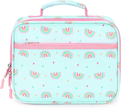 mibasies Kids Lunch Box for Girls Toddler, Insulated and Reusable Lunch Bag for School, Pink Rainbow