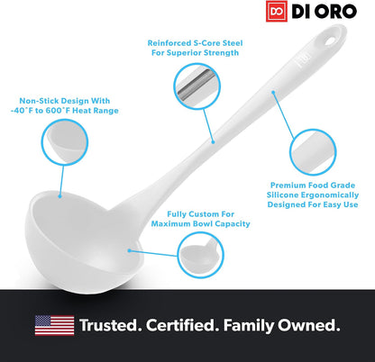 DI ORO Silicone Ladle - Soup & Serving, 600F Heat Resistant, Black
