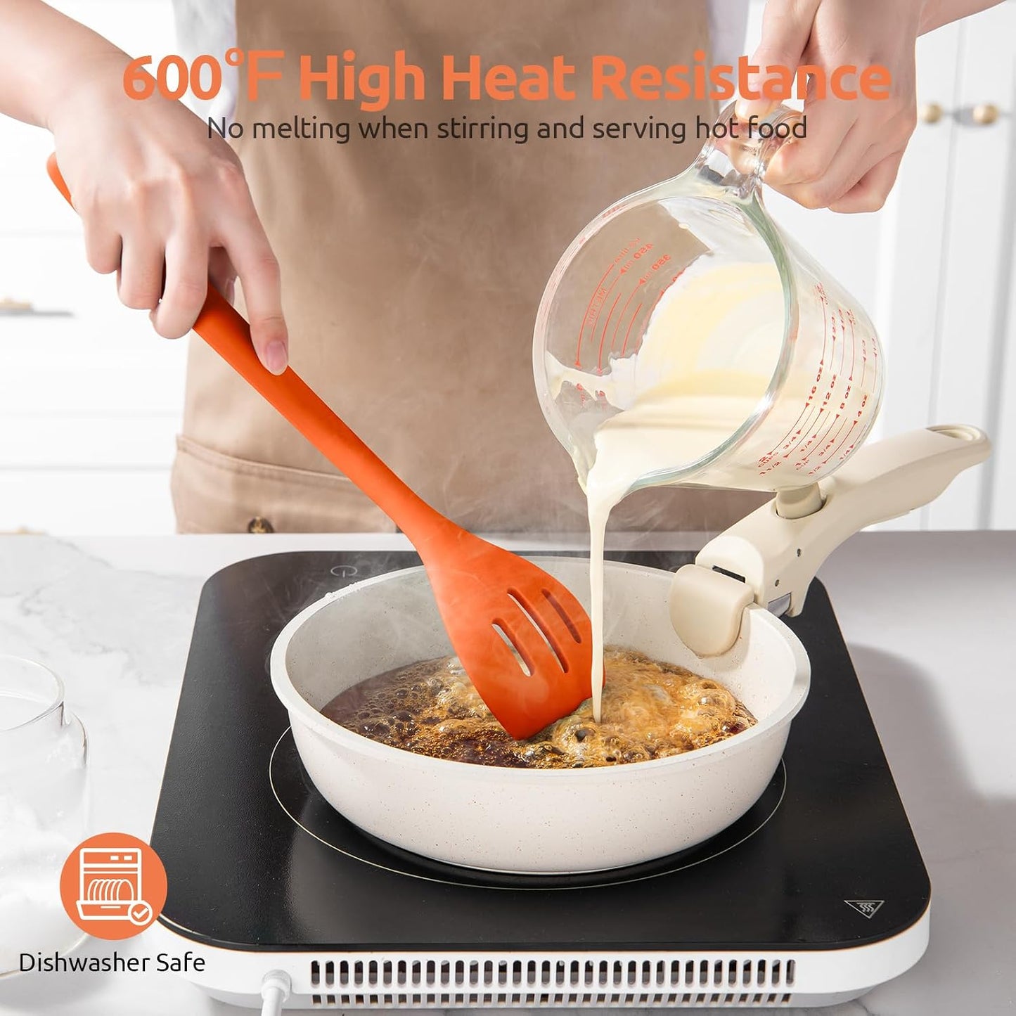 600ºF Heat Resistant Silicone Spoons: U-Taste 13.3in Solid & Slotted Kitchen Cooking Tool, Nonstick Long Rubber Utensil, Sturdy for Mixing, Serving, Stirring, Frying, Basting (Aqua Sky, 2PCS)