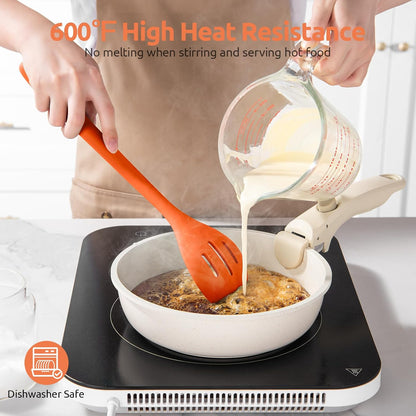 600ºF Heat Resistant Silicone Spoons: U-Taste 13.3in Solid & Slotted Kitchen Cooking Tool, Nonstick Long Rubber Utensil, Sturdy for Mixing, Serving, Stirring, Frying, Basting (Aqua Sky, 2PCS)