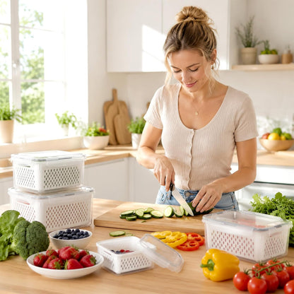 3 PCS Fruit Storage Containers for Fridge Food Berry Storage Container Set with Removable Strainer Lid Berries Container for Fridge BPA-Free Plastic Crisper for Long-Term Freshness