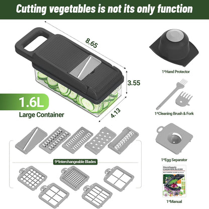 12-in-1 Vegetable Chopper 7 Blades, Veggie Cutter with Handle, Black/White