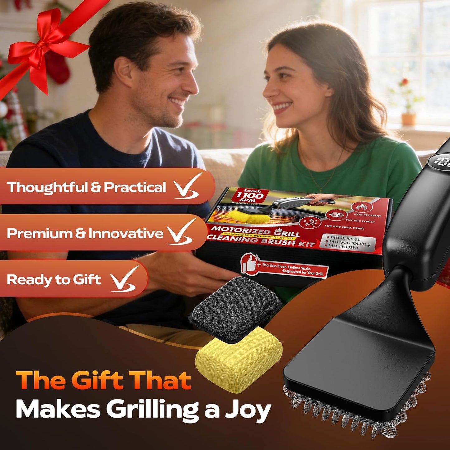 Reciprocating Electric Grill Brush, Fire-Resistant BBQ Grill Brush, Bristle-Free Grill Brush for Outdoor Grill, Grill Cleaner with 3 Heads, Cordless Grill Cleaning Brush with 3600 mAn, Silver