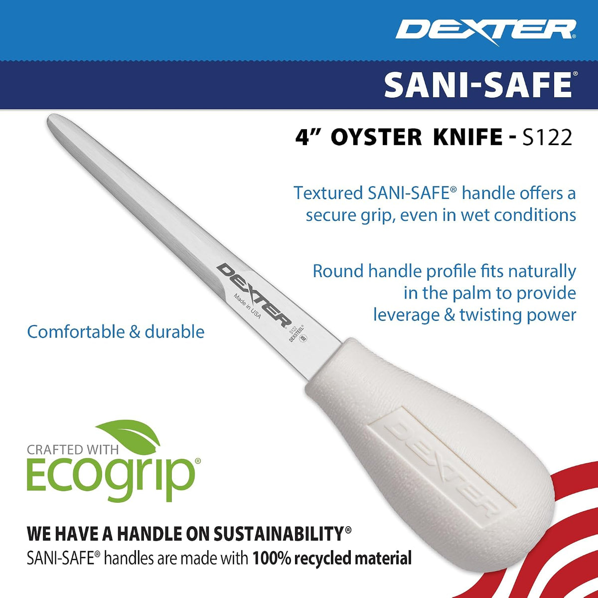 Dexter-Russell Sani-Safe S122-PCP 4" Boston Pattern Oyster Knife with Polypropylene Handle