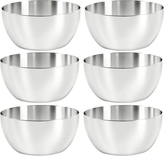 Stainless Steel Bowls (6 Pack), 180 ML / 6 Oz Unbreakable Stackable Dinner Bowls, Sauce Dishes Metal Curry Snack Seasoning Bowl, BPA Free & Dishwasher Safe