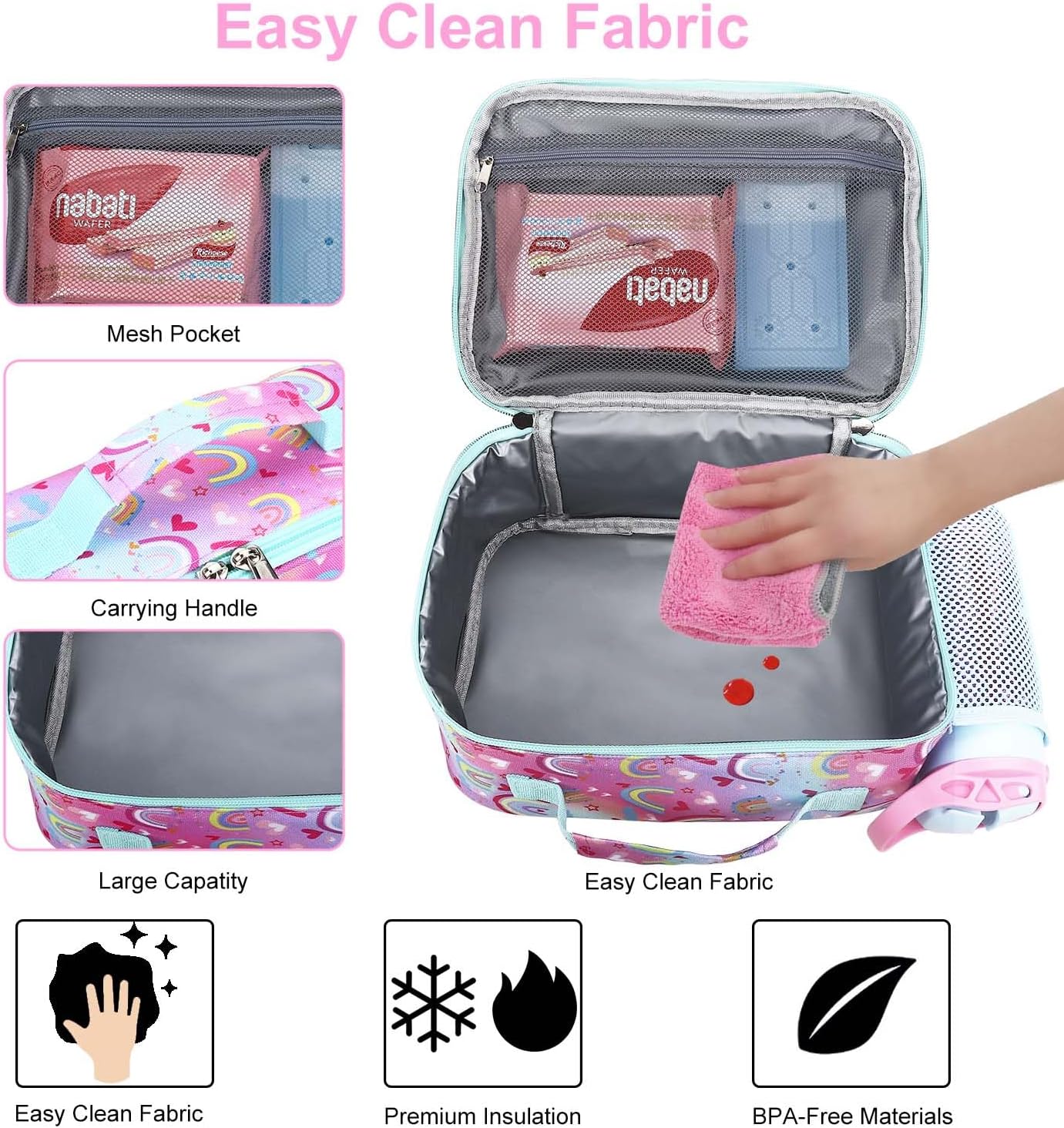 RHCPFOVR Kids Lunch Bag - Insulated Lunch Box for Boys Girls,Washable Lunch Bag and Reusable Toddler Leak-proof Lunchbox for School and Daycare - Colors B