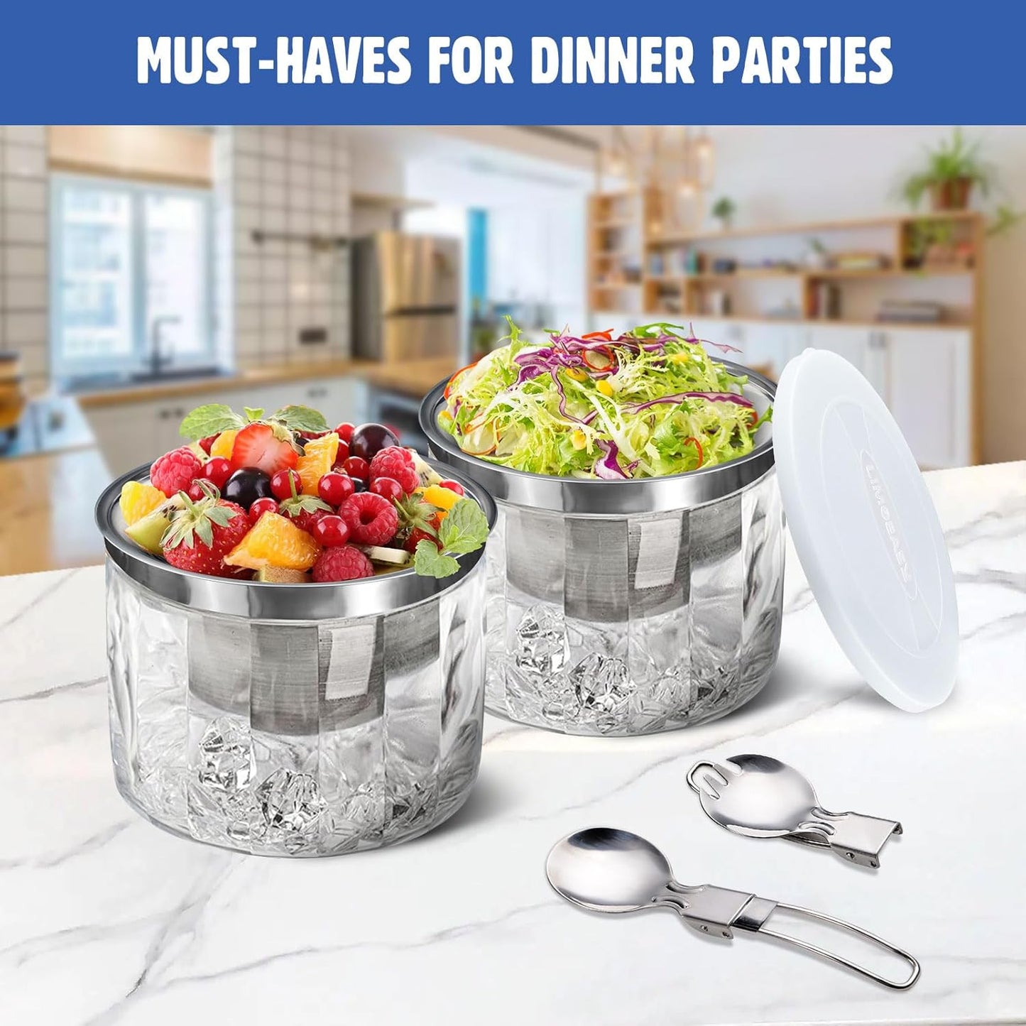 LIMOEASY Chilled Dip Bowl (4 Pack), 25oz Ice Serving Bowl with Lid for Parties, Cold Serving Dish for Hummus, Salsa, Guacamole, Sauces, Pasta