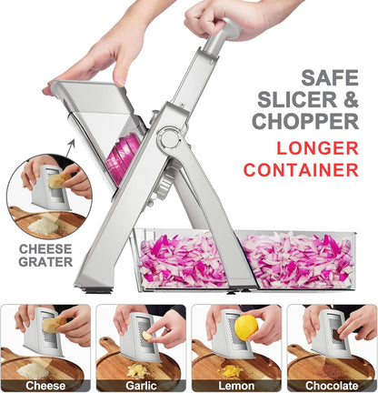 SUPMAKIN Safe Mandoline Slicer, Adjustable Vegetable Food Slicer and Chopper, Potato Fries Fry Cutter, Veggie Salad Chopper, New Kitchen Chopping Artifact Gifts 2026 (SliverGray)