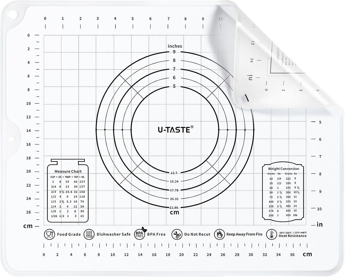 U-Taste Silicone Pastry Mat, Dough Rolling Baking Sheet, 28x20"/Transparent