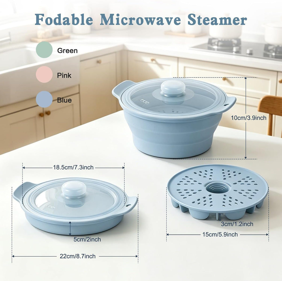 42oz Upgraded Silicone Foldable Microwave Steamer (Light Green)