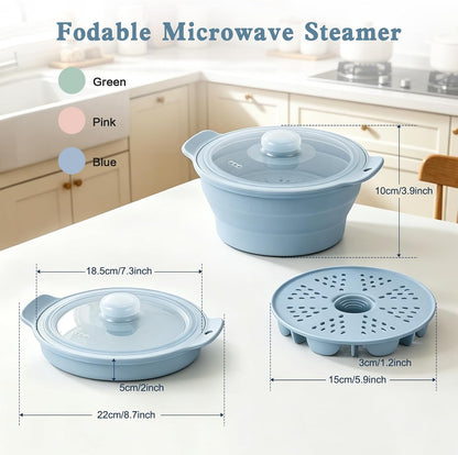 42oz Upgraded Silicone Foldable Microwave Steamer (Light Green)