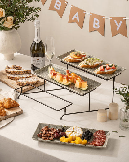 LAUCHUH 3 Tier Serving Tray, Porcelain Serving Platter Tier Serving Stand with Collapsible Sturdier Rack, Serving Trays and Platters Dessert Party Display Set for Father's Day, Gold, 12 Inch