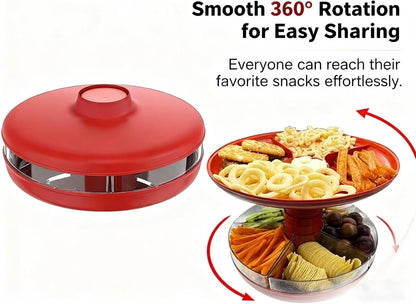 Divided Serving Tray with 5 Deep Compartments & Flip Lid – 11” Lazy Susan Rotating Snack Tray for Taco Bar, Fruit, Veggie, Chips, Appetizers,Mothers Day, BBQ, Picnic & Party Hosting