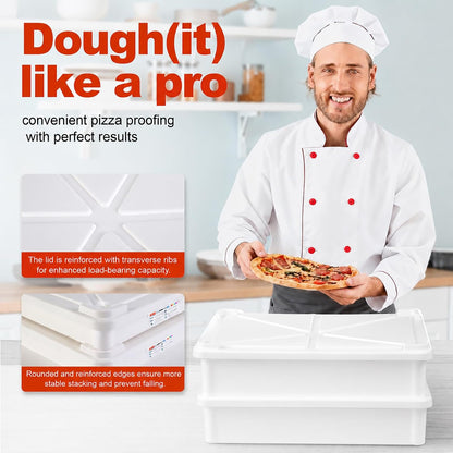 2 Pack Large Pizza Dough Proofing Boxes with Lids, Commercial Grade BPA-Free Proofing Containers, Fits Up to 10 Dough Balls, Stackable Dough Trays with FIFO Label Area & 2 Dry-Erase Markers