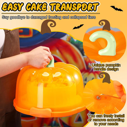 Zhehao 10 Inch Fall Cake Carrier Holds, Pumpkin Cake Stand with Lid and Handle, Halloween Autumn Harvest Plastic Transport Storage Container, Suitable for Transporting Pies, Cupcakes and More(White)