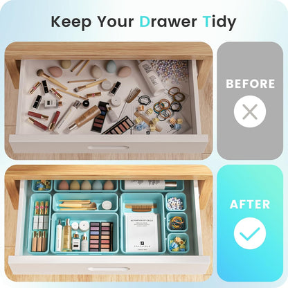 A-LuGei 【Military Grade】 Drawer Organizer,【𝟱𝗦𝗶𝘇𝗲】 Makeup organizer,【Holds 177 Items】 Bathroom Organizers and Storage,Organization and Storage,Desk Drawer Organizer for Vanity【Clear】