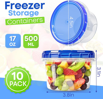 Freezer Storage Containers, 10 Pack-32 Oz Food Storage Containers with Twist Top Lids,BPA Free, Reusable, Meal Prep,Microwave and Dishwasher Safe