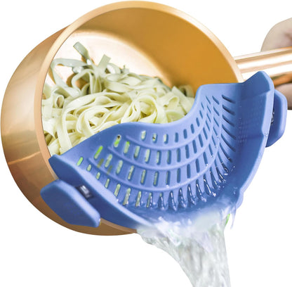 AUOON Clip On Strainer Silicone for All Pots and Pans, Pasta Strainer Clip on Food Strainer for Meat Vegetables Fruit Silicone Kitchen Colander