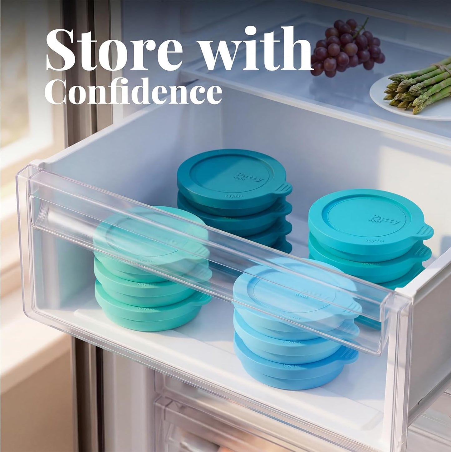 Silicone Burger Patty Mold Set with Lid, Nonstick Burger Press for 1/4 lb Patties, Food-Grade Patty Maker for Beef, Chicken & Veggie Burgers, Food Freezer Container, 4 Pack