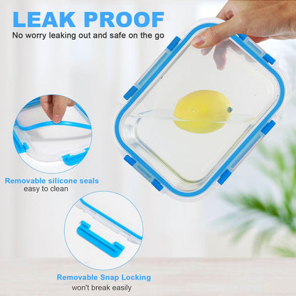 30 Pieces Glass Food Storage Containers, Meal Prep Set with Snap Locking Lids, Airtight lunch Containers, BPA-Free, Microwave, Oven, Freezer & Dishwasher Friendly,Blue
