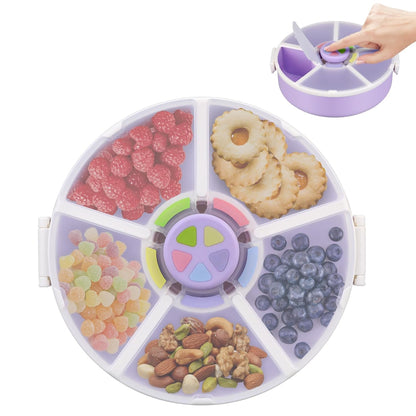 Pawtong Snack Rotator Container Reusable Snack Box with 5 Compartment Dispenser and Lid, Color Matching Opening Lid, BPA and PVC Free, for Home, School, Travel (1 Pack- Pink)