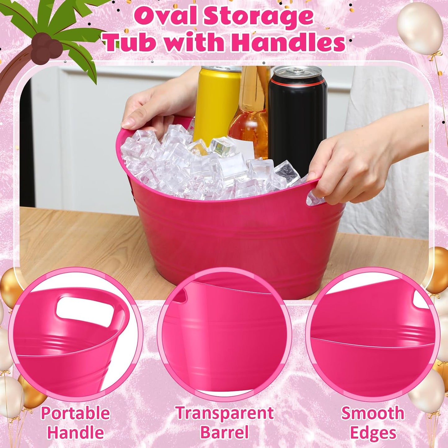 Norme 24 Pcs Oval Storage Tub with Handles, 4.5l Plastic Ice Buckets Bulk for Wine Beer Champagne Drink Cooler Beverage Storage Tub for Parties BBQ Weddings Party Outdoor Celebration(Blue & Red)