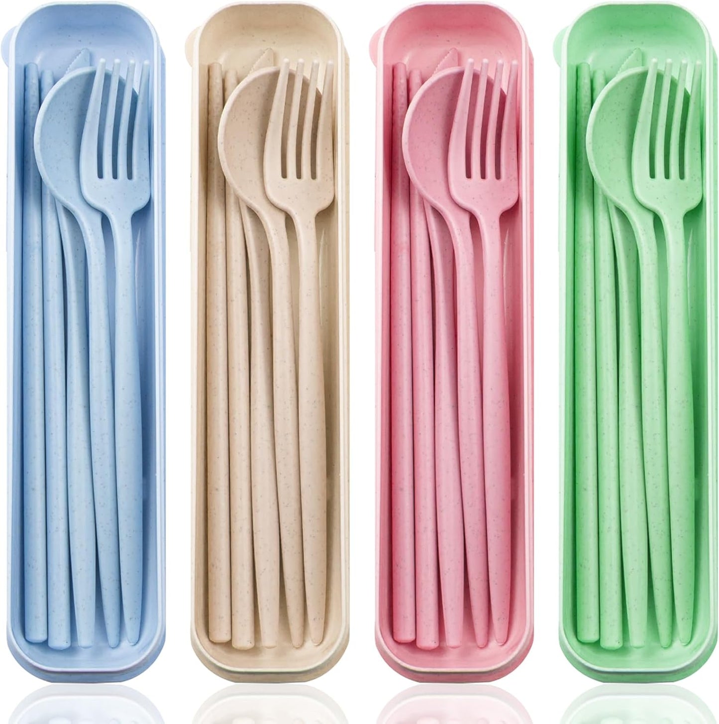 ELANE 4 Sets Reusable Travel Utensils Set with Case,Camping Cutlery Set Reusable Cutlery Set with Case,Utensil Sets for Lunch Picnic Daily Use Outdoor