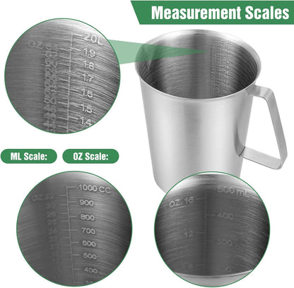 3 Pcs Stainless Steel Measuring Cups Set Metal Pitcher with Handle and Pour Spout Marked Pitcher for Latte Art Kitchen Bar 16oz/32oz/64oz (2/4/8 Cup)