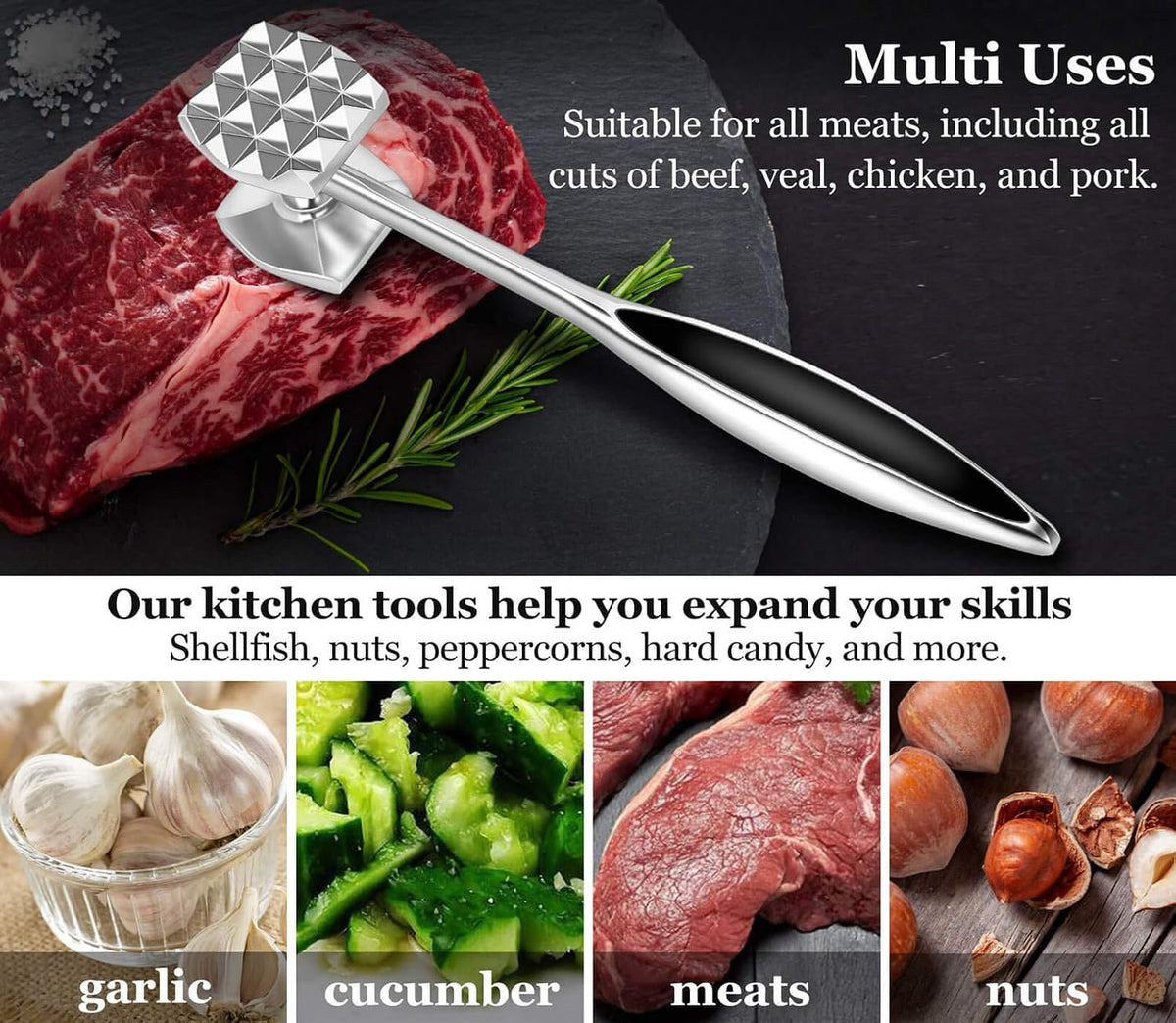 Aliglow Meat Tenderizer Hammer Tool Pounder For Tenderizing Beef Poultry