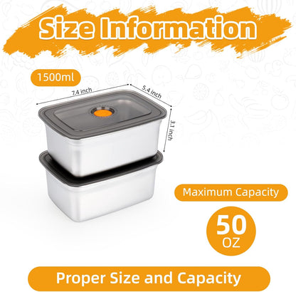 2 PCS Stainless Steel Food Storage Containers(67oz) with Lids Leak Proof & Airtight | Stainless steel freezer Containers,Airtight Bento Lunch Box,For Meal Prep,Fruit,Freezer
