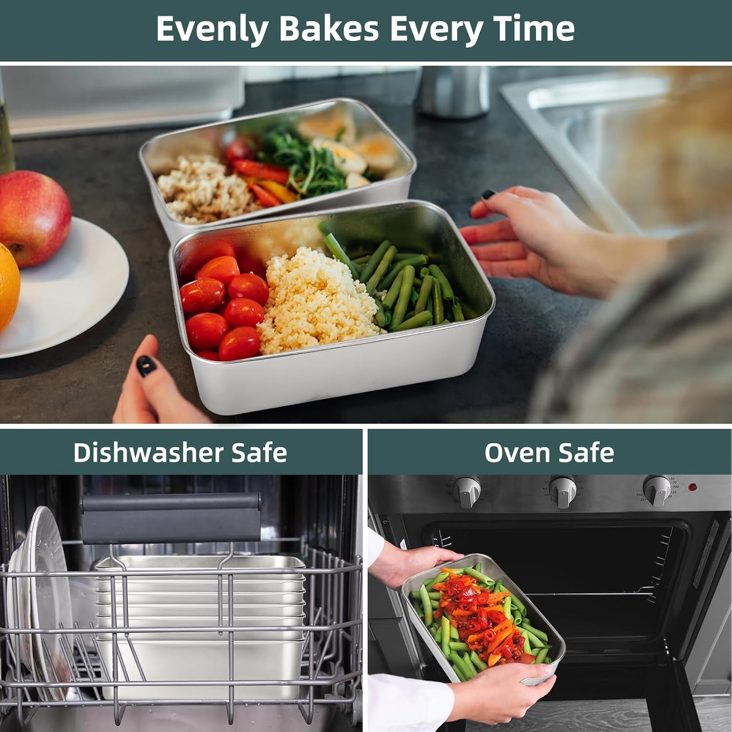 6 Pack(57oz) Stainless Steel Food Storage Containers with Lids Leak Proof & Airtight | Stackable Stainless Steel Containers for Meal Prep、Snack、Fruit，Freezer & Dishwasher Safe
