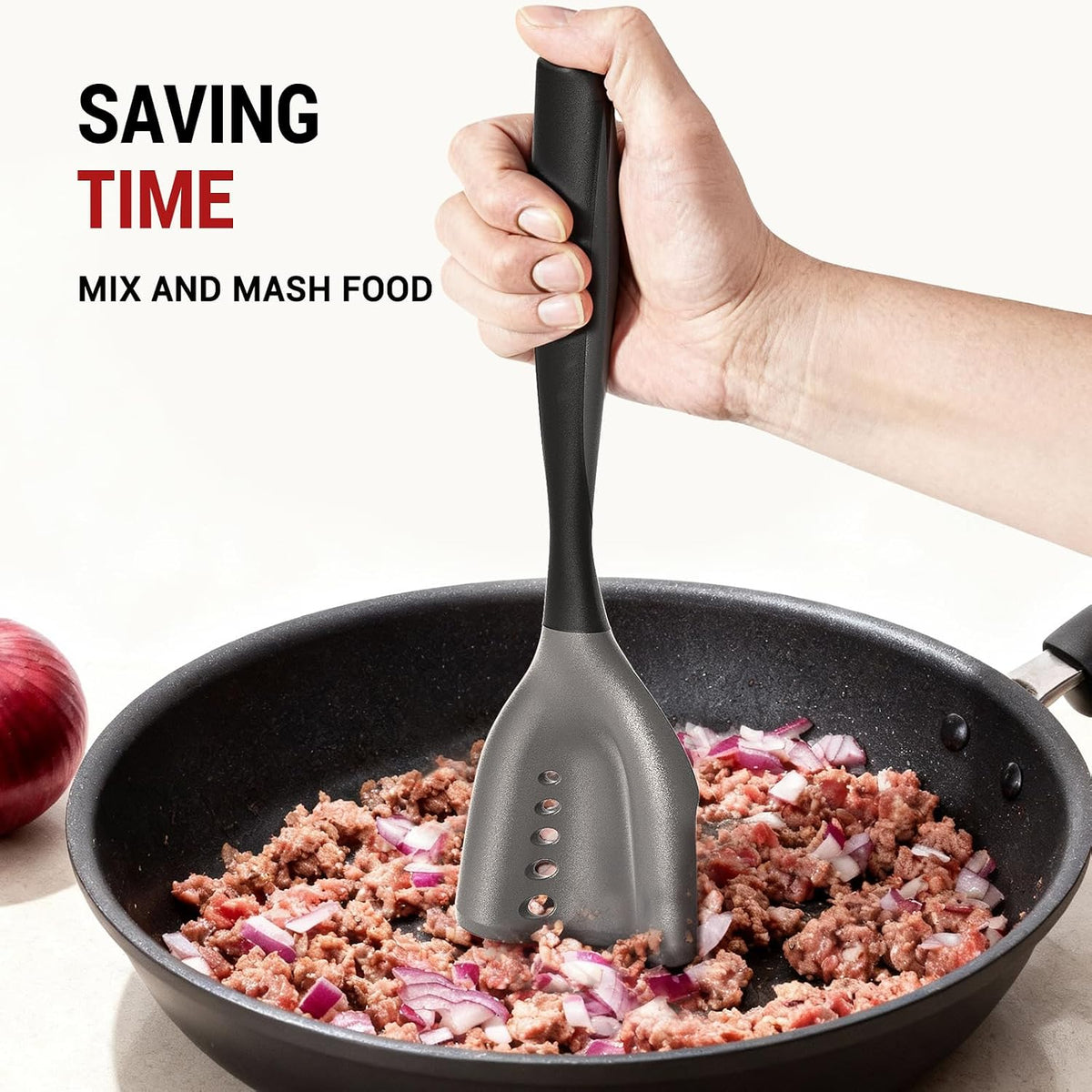 Meat Chopper Mincing Spatula, Silicone Hamburger Grinder for Ground Beef
