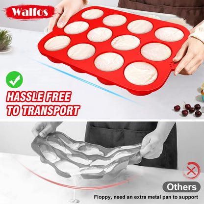 Walfos Silicone Muffin Pan - 12 Cups Regular Silicone Cupcake Pan, Non-stick Great for Making Muffin Cakes, Tart, Bread - BPA Free and Dishwasher Safe