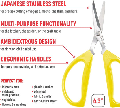 Joyce Chen Original Unlimited Kitchen Scissors All Purpose Kitchen Shears With Comfortable Handles, Red