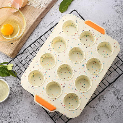 12 Cups Silicone Muffin Pan, Cupcake Pan with Handles, Non Stick Muffin Tray Cupcake Baking Pan for Oven, for Baking Cupcakes, Egg Bites, Oven and Dishwasher Safe(COLOR:as shown)