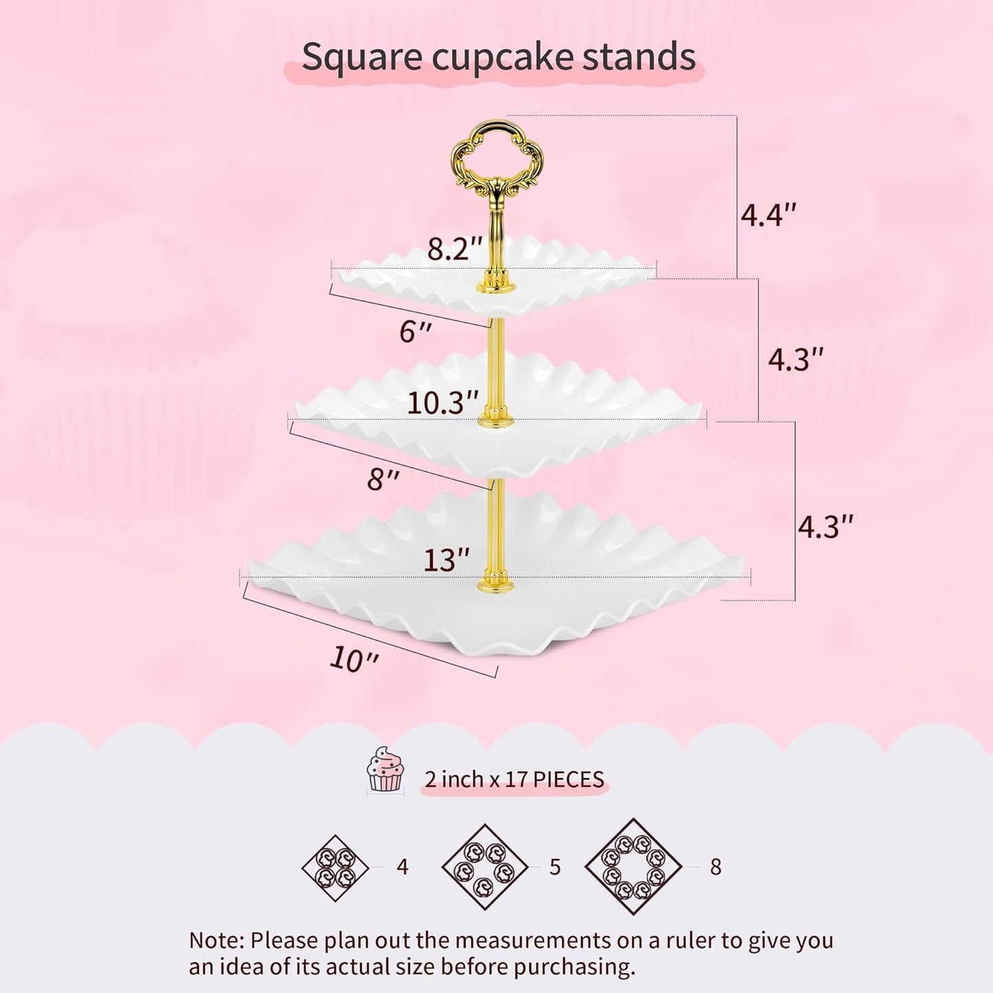 NWK 5 Piece Cake Stand Set with 2 x Large 3-Tier Cupcake Stands, 3 x Appetizer Trays, for Wedding Birthday Baby Shower Tea Party Decorations (Pink)