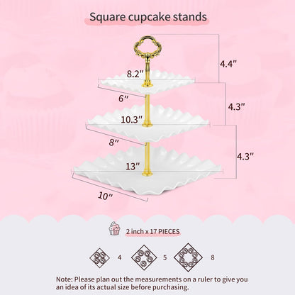 NWK 5 Piece Cake Stand Set with 2 x Large 3-Tier Cupcake Stands, 3 x Appetizer Trays, for Wedding Birthday Baby Shower Tea Party Decorations (Pink)