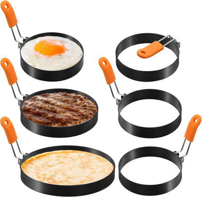 Patelai 6 Pcs Egg Rings Griddle Pancake Molds, Round Style, 4, 6, 8 Inch