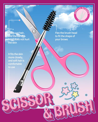 TsMADDTs Eyebrow Tweezers Set and Curved Scissor, Professional Stainless Steel Tweezers for Women and Men, Splinter and Ingrown Hair Removal