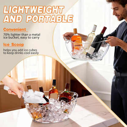 Ice Bucket 2 Pcs, Clear Acrylic Ice Buckets for Parties, Plastic Beverage Tub & Champagne Bucket for Mimosa Bar Supplies, 5.5L Buckets Tub for Drinks Beer Cocktails Sparkling Wine, 17 * 7.8 inch
