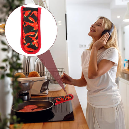 4 Pieces Hot Handle Covers Heat Resistant Pot Sleeve Grip Cotton Cast Iron Skillet Handle Covers Non-Slip Machine Washable Handle Mitts for Baking Cooking BBQ Kitchen Cookwares