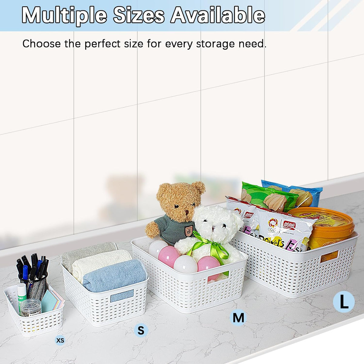 Soddeph Plastic Storage Baskets for Cabinets, Household Pantry Organization with Handle,Organizer Bins for Room,Bathrooms,Under-Sink,Kitchen (Black, L-3PACK)